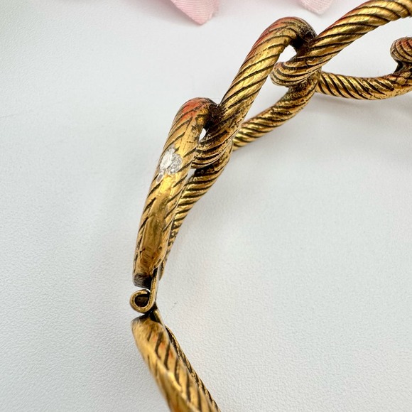 Vintage Etched Rope Cable Link Hinge Bangle Bracelet Gold Tone Plated - Picture 11 of 17